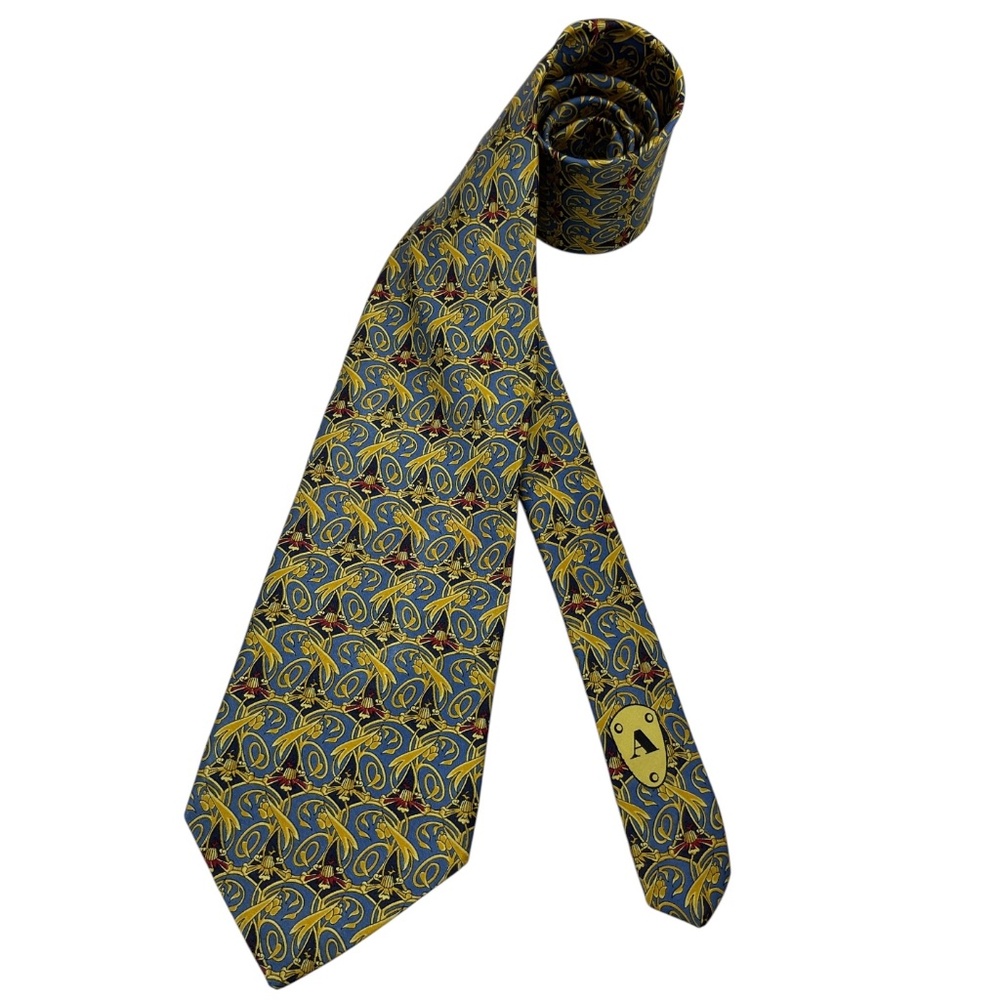 AQUASCUTUM Blue/Gold Baroque Silk LUXURY Tie HANDMADE USA
